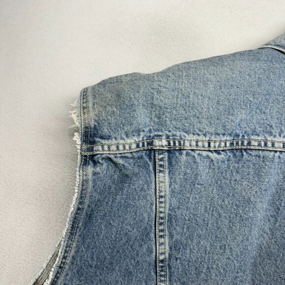Vintage Levis Denim Jacket Men's Large Made In USA 80s Brown Tab Cut Vest Faded - Picture 10 of 12
